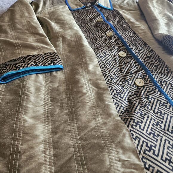 Koos 100% Silk Jacket Size 3X Gold Turquoise 3/4 Sleeve 80s 90s Funky Art Granny - Picture 5 of 15
